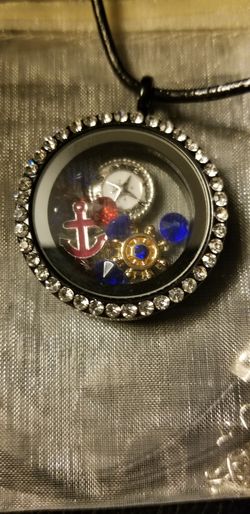 Sailor nautical themed floating charm locket necklace