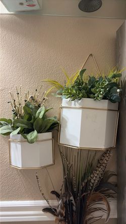 White and Gold Hanging Wall Planters Set of 2