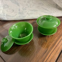 Green Lidded Teacups
