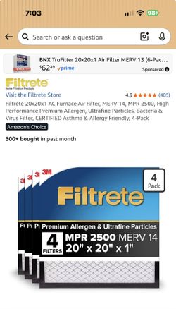 New unopened Filtrete 20x20x1 AC. 3M. (4-Pack)