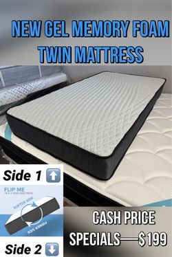 New Gel Memory Foam Twin Mattress (Reversible)