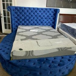 Round Shaped Queen Size Bed Frame With Storage 
