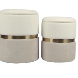 Cream And Tan Chenille Storage Ottoman - Set Of 2 (TGIGI)  $100