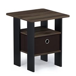 Furinno Andrey End Table / Side Table / Night Stand / Bedside Table with Bin Drawer, Columbia Walnut/Dark Brown,1-Pack, Center Bin