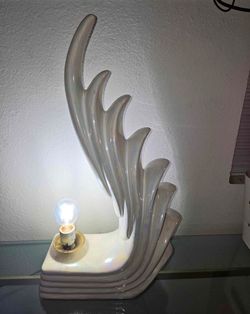 Vintage Art Deco Iridescent Ceramic Wave Lamp 2ft high