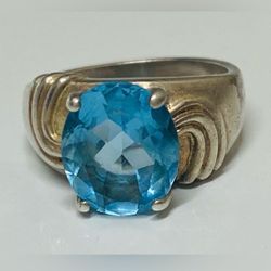 Vintage Large Blue Topaz Sterling Silver Ring Size 7