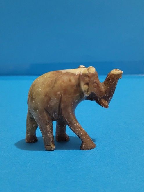Vintage Soap Stone Carved Elephant Figurine Green / Brown Indian