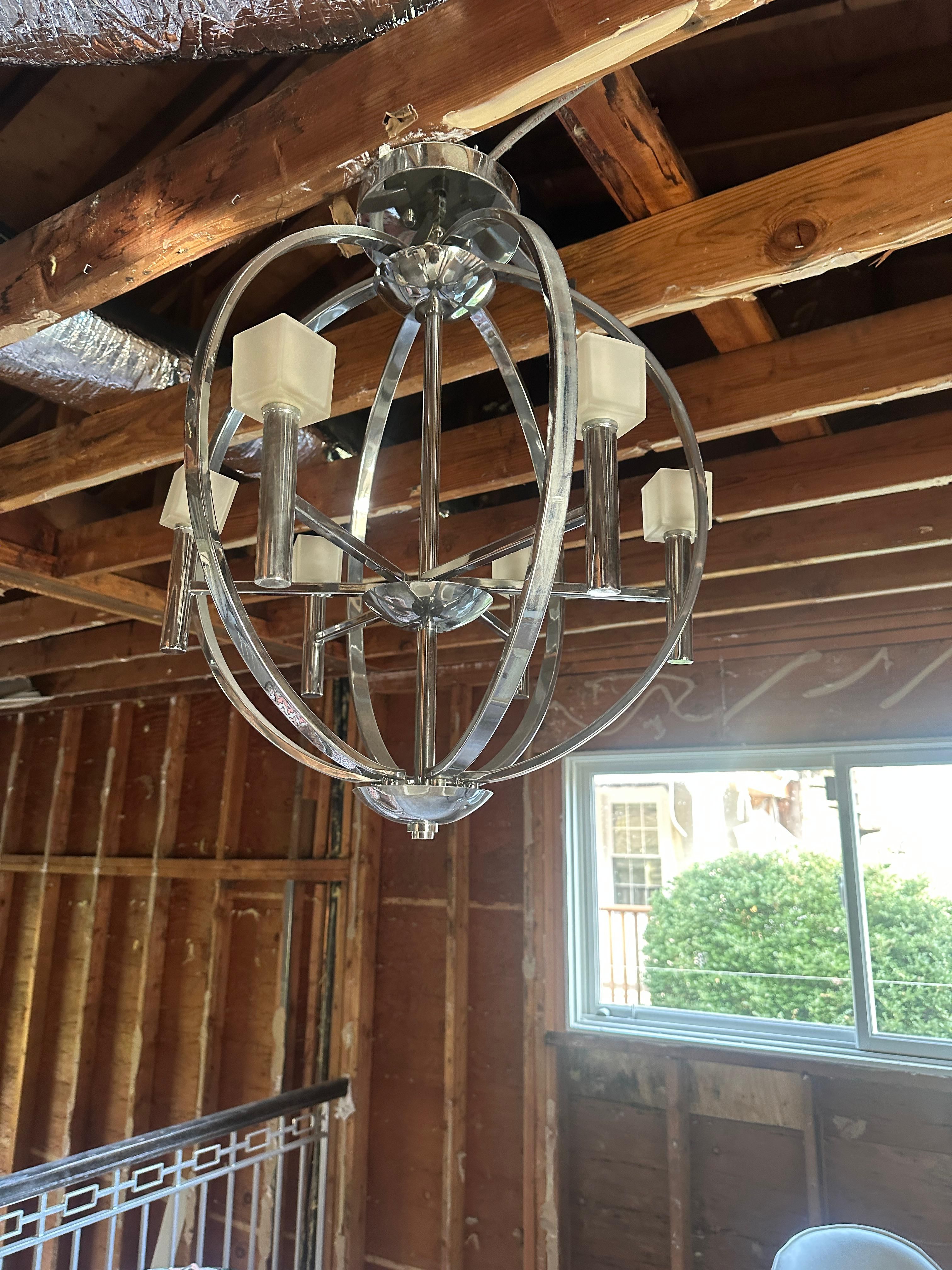 Contemporary Orb Chandelier with Frosted Glass Cubes