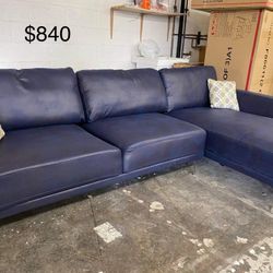 New Ink Blue Leather Sectional Couch