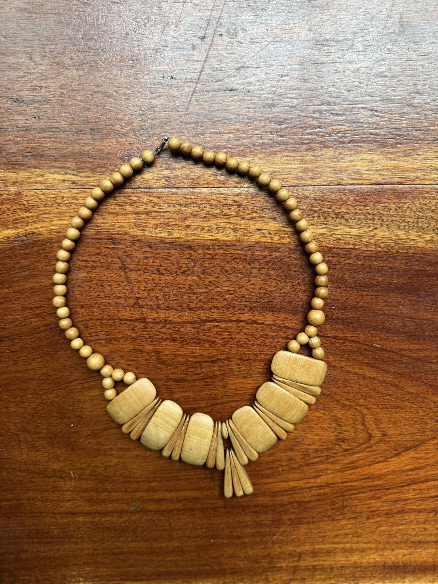 Vintage Blond Wood Bead Necklace