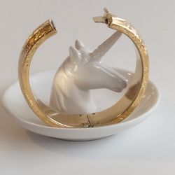 French Vintage Gold Tone Engraved Bracelet Jong Flower with Safety Push Lock.