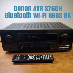 Denon Bluetooth AVR S760H  Wi-Fi Heos 8K 7.2 Channel 75 Watt Per Channel Receiver With Remote