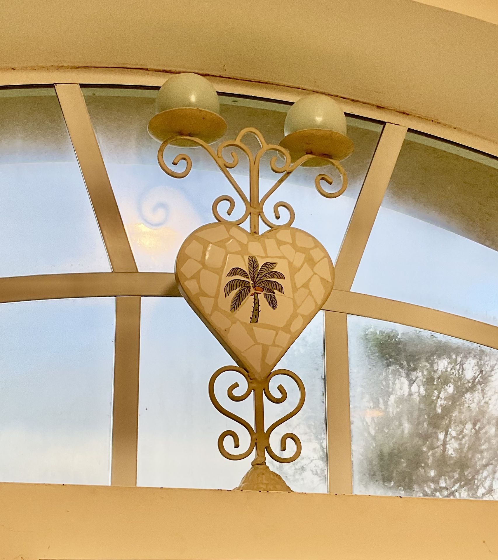 Palm Tree Candle Holder Wrought Iron & Tile 18”