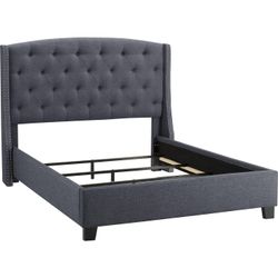 BRAND NEW GRAY LINEN WINGBACK EASTERN KING BEDFRAME