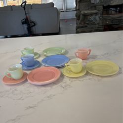 Glass Lil Tea Cups, Saucers And Lil Plates