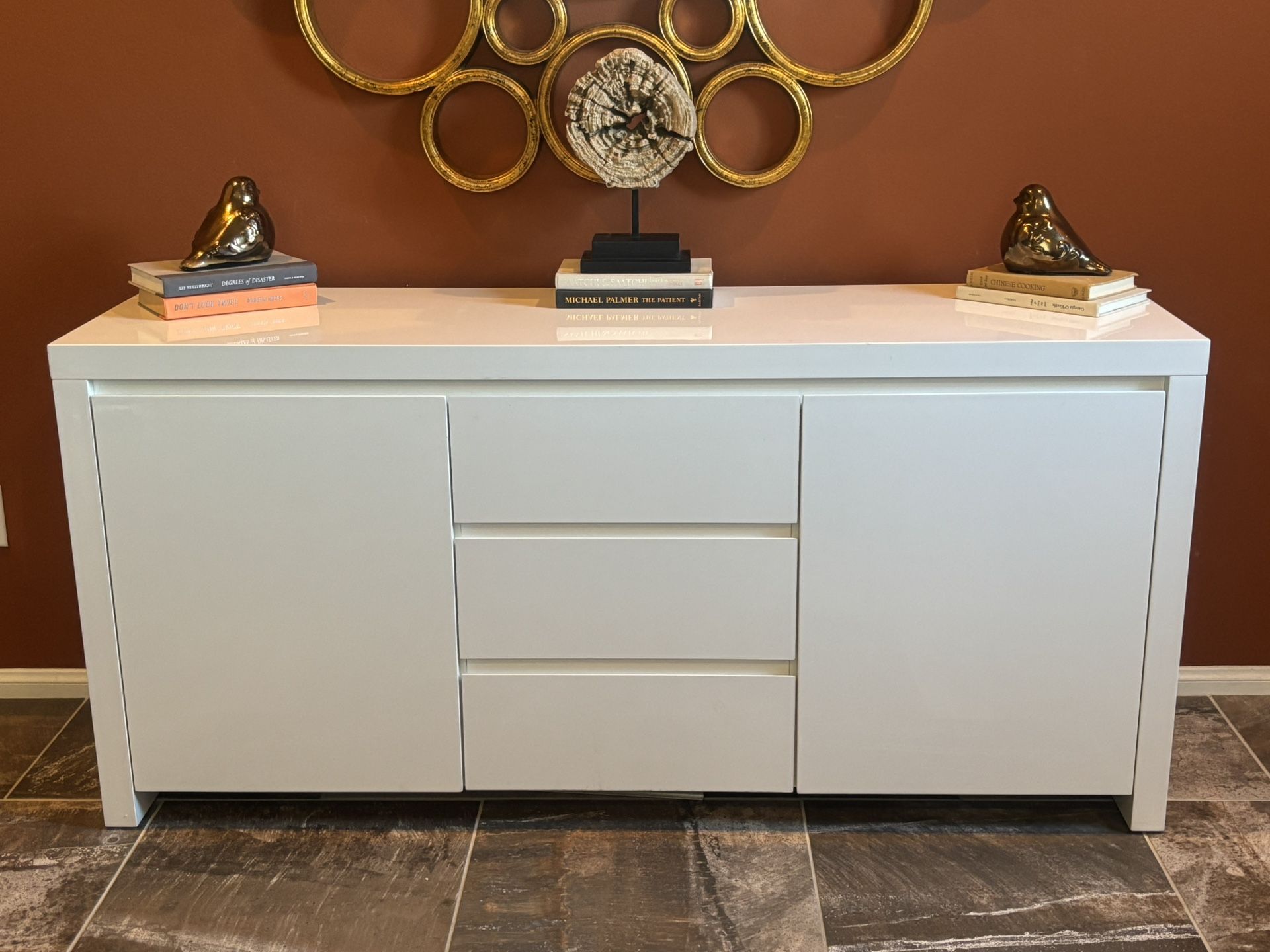 Storage Cabinet / File Cabinet in High Gloss White with matching pedestal