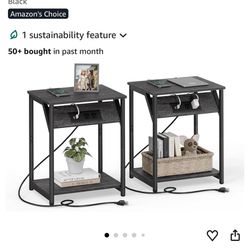 VASAGLE End Table with Charging Station, Set of 2, Small Side Tables for Living Room, Bedroom, Nightstand with Outlets and USB Ports, Bedside Table wi