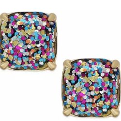 New KATE SPADE NEW YORK multicolor glitter gold square stud sparkle earrings