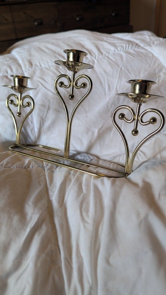 Vintage Home Interiors Brass Heart Scroll 3-Arm CaVintage Home Interiors 3-arm candelabra
