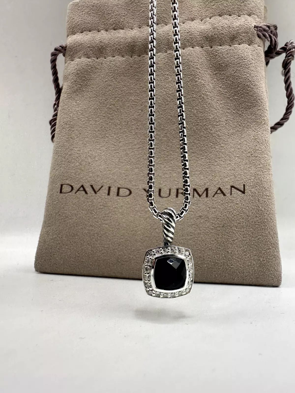 David Yurman Petite Albion Pendant Necklace with Black Onyx and Diamonds