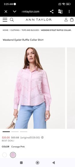New with Tags Ann Taylor XL size Eyelet Ruffle Collar Shirt