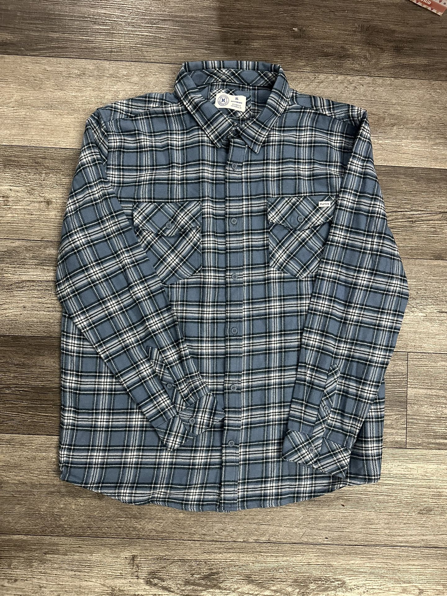 Men’s Hurley Blue White Flannel Shirt XL