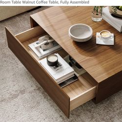 Square Wood Walnut Coffee Table 