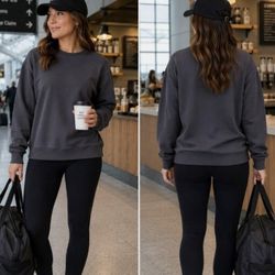NEW Lazypants Women’s Luxe Crewneck Sweatshirt Charcoal 