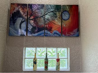 4-Piece Aluminum Metal Wall Art – Weatherproof / Indoor & Outdoor Lanai Art
