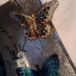 Handcrafted Decerative Plate / Also Jewled Pindent Butterfly