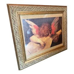 Angel Playing the Lute" by Rosso Fiorentino Gold Framed Wall Art Home Decor