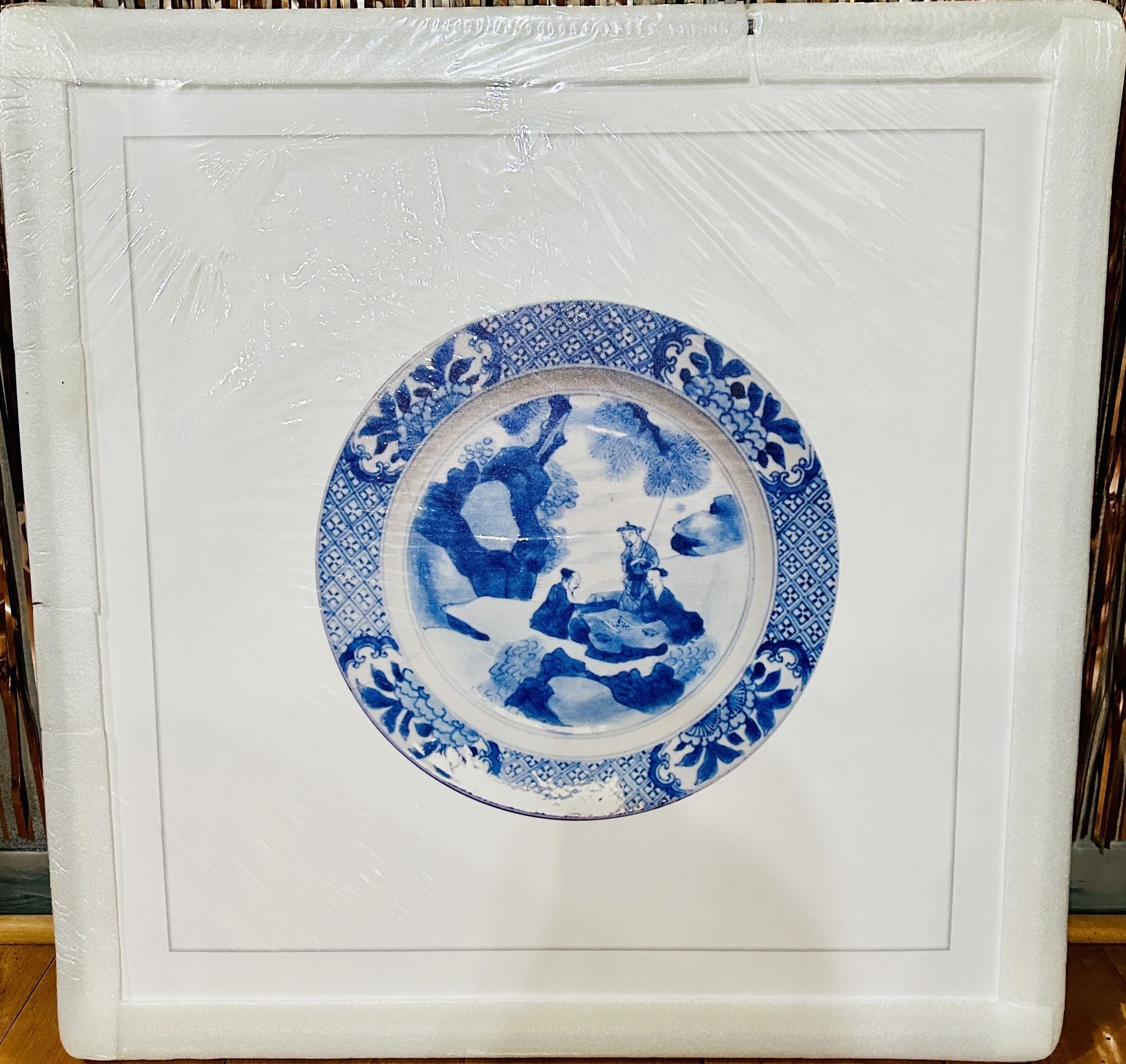 Large Wall Art China Print With Black Wood Frame 31”x31” Picture