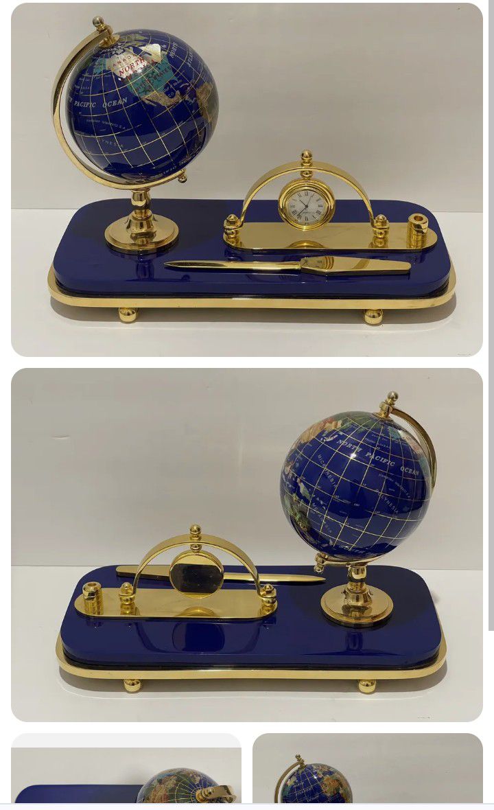 Beautiful Onbekend Desk Set Lapis Lazuli Globe Clock Letter Opener Pen Set

