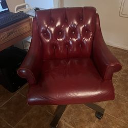 Vintage Leather Desk Chair Cherry Red