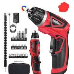 Cordless Electric Screwdriver Set, 8V 10Nm Rechargeable Power Electric Drill, Battery Screw Gun with Driver Bit, 320RPM/10+1 Torque, 2 Position Handle