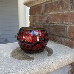 Beautiful red mosaic glass candle holder