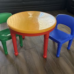 Table With Lego Grid And Two Chairs