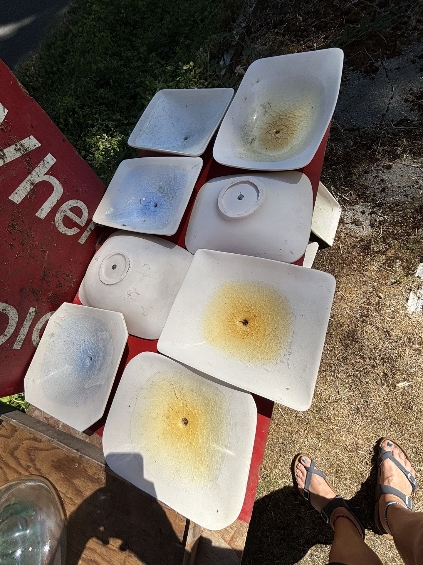 Artsy Yard Art Plates. Glass Dripping