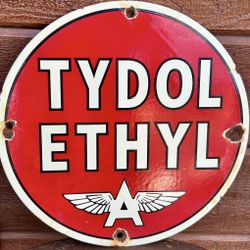 Vintage Porcelain Sign — Tydol Ethyl Pump Plate Sign — Collectible —9.75"