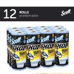Scott Shop Heavy Duty Towels For Tough Jobs - 12 Rolls 60 Sheets Per Roll
