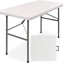 4 ft. One Hand Adjustable Height Fold-in-Half Table White