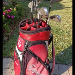 Taylor Made Golf Bag with 7 Tangent Golf Clubs 