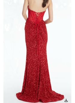 Strapless Sequin Peek-a-Boo Corset Trumpet Dress