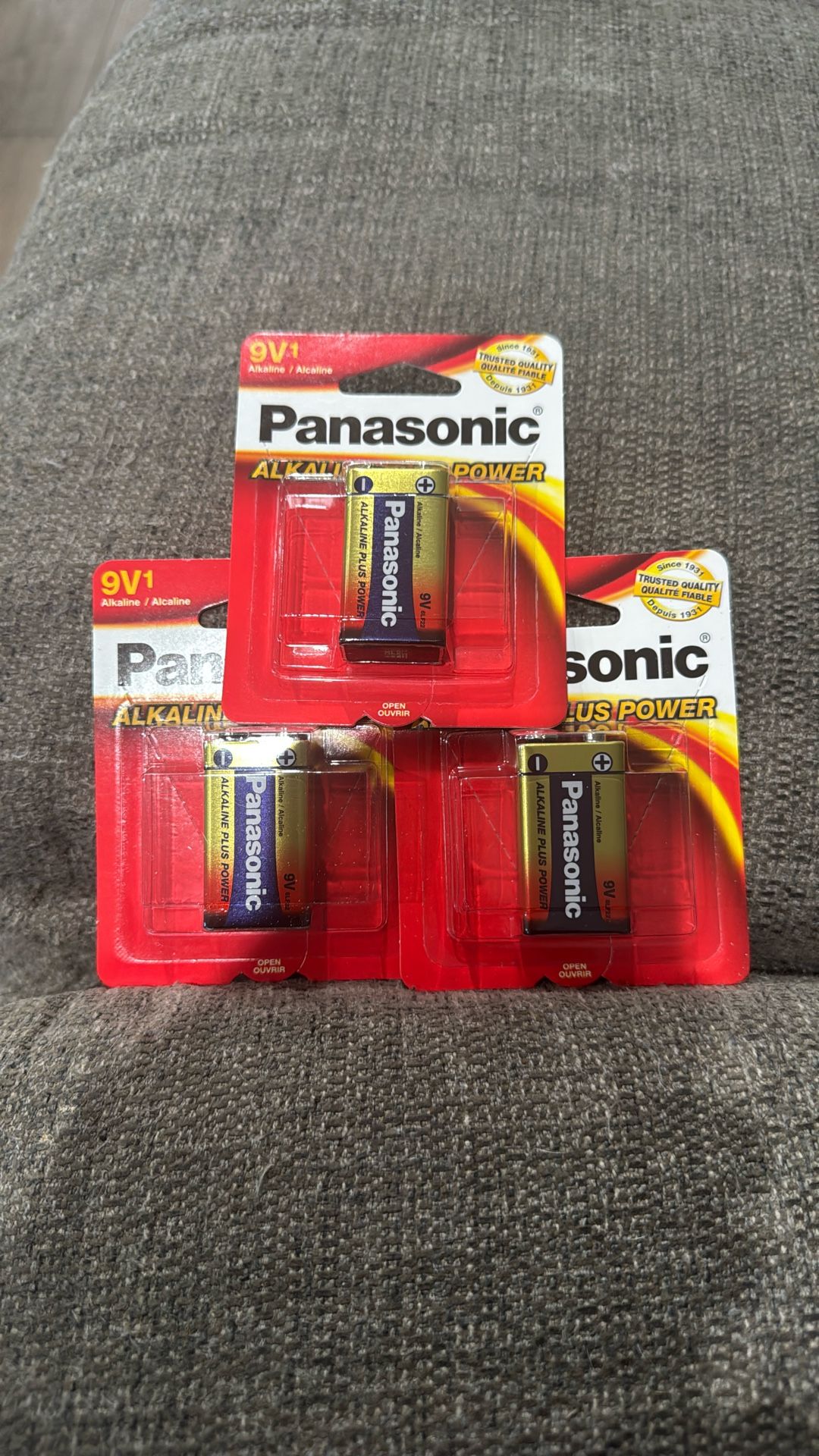 Lot of 3-Panasonic Alkaline Plus Batteries, 9 Volt