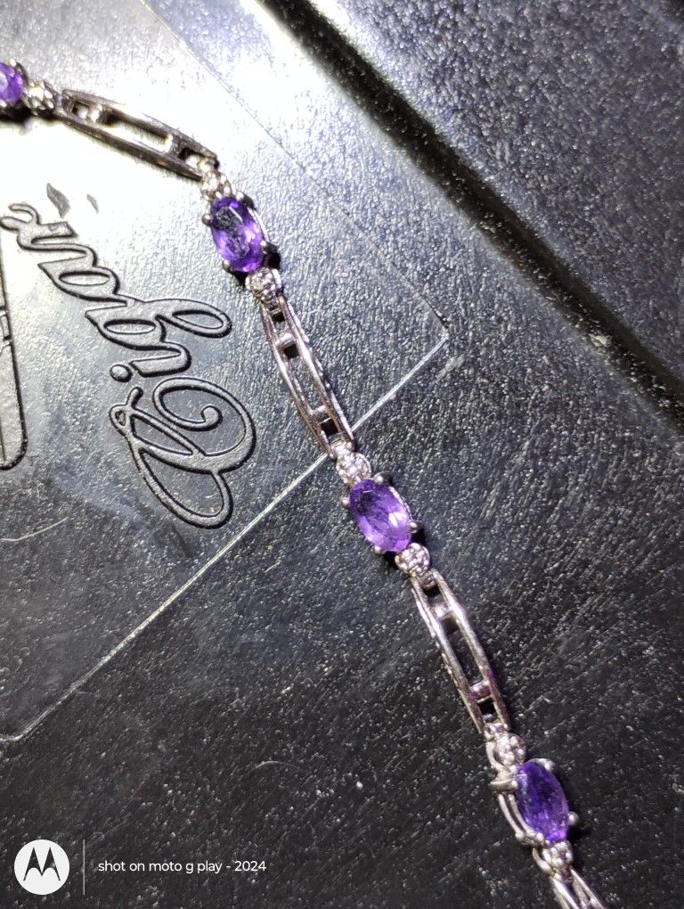 Beautiful 10k White Gold And Purple Diamonds 