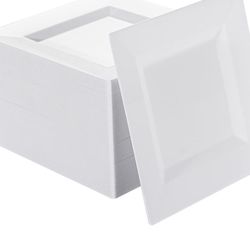 Square White Plastic Plates – 9.5”  (100/Box, Multiple Boxes)