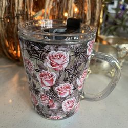 Halloween Roses And Spiderwebs Glass Mug