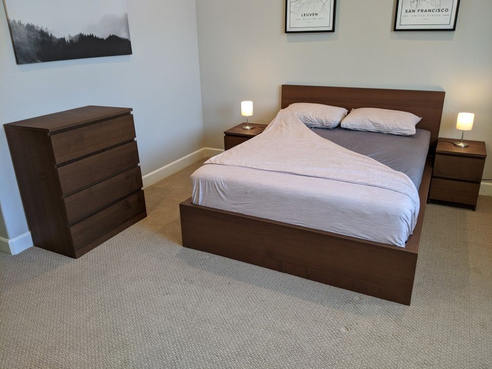 Malm Ikea bedroom set, walnut finish