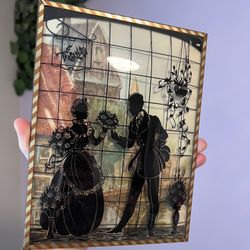 Vintage Reverse Painted Convex Bubble Glass Silhouette