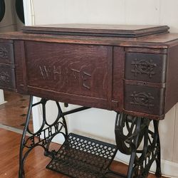 Antique White Sewing Machine Cast Iron Pedestal 